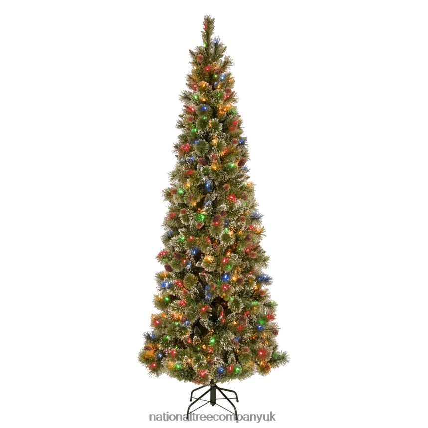 Trees | National Tree Company Pre-Lit Artificial Slim Christmas Tree Glittering Pine Green Multicolor Lights Power ConnectDecorated with Pine Cones Includes Stand 9 Feet F2L4F68